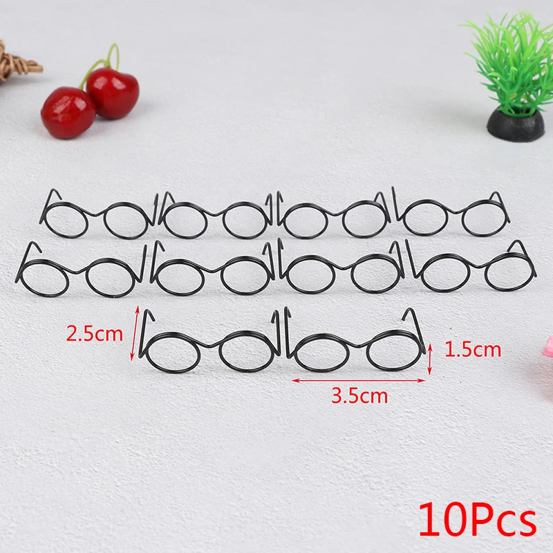 10Pcs Retro Round Frame Doll Glasses Lensless Fashion Cool Eyeglasses for 30cm Doll Decoration Vue 3.5x2.5x1.5cm