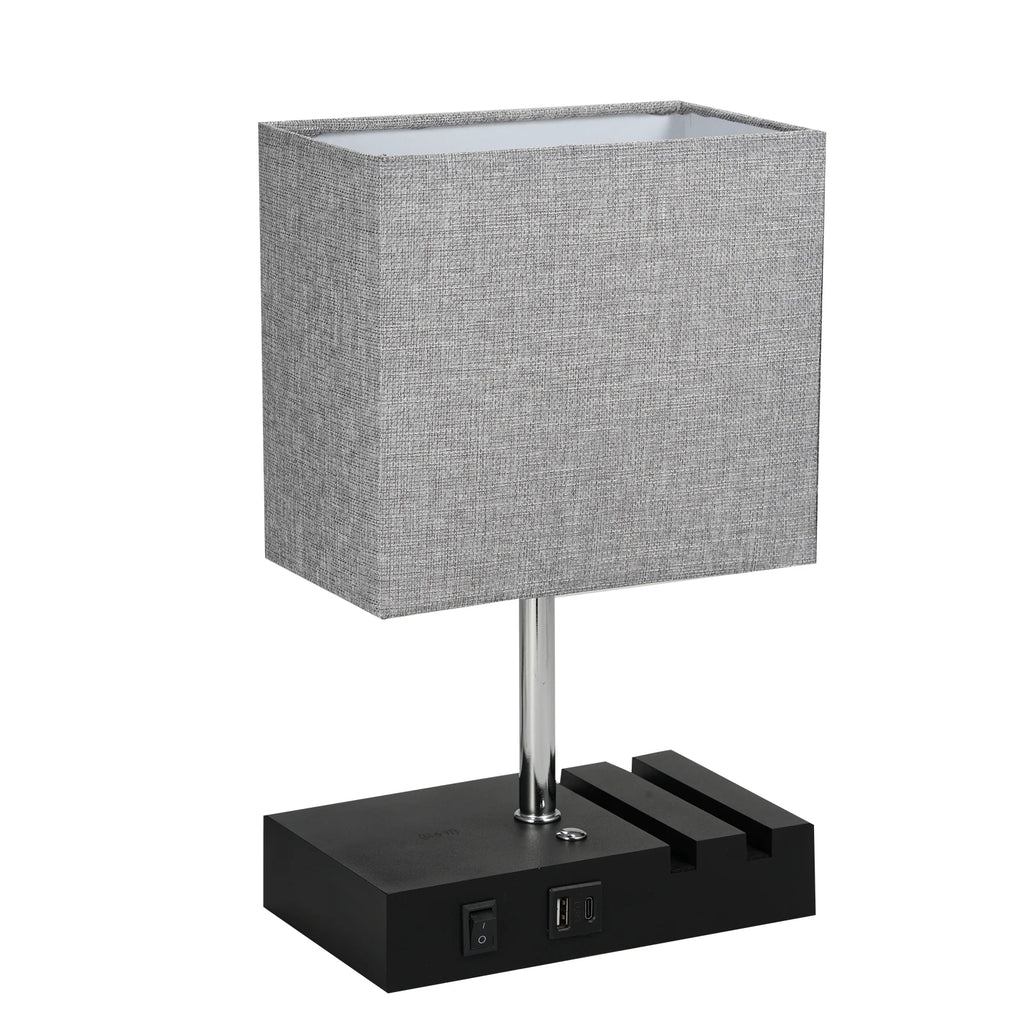 Fabric Bedside Table Lamp Nightstand Lamp Desk Light with Warm White LED Bulb Touch Control 10W Wireless USB A Type-C Charging Vue