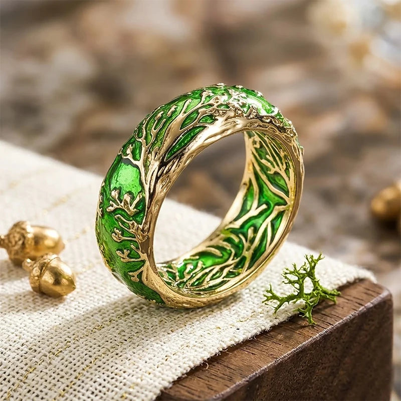 Huitan Green Enamel Ring – Vintage Geometric Women's Ring Fashion Ring Vue