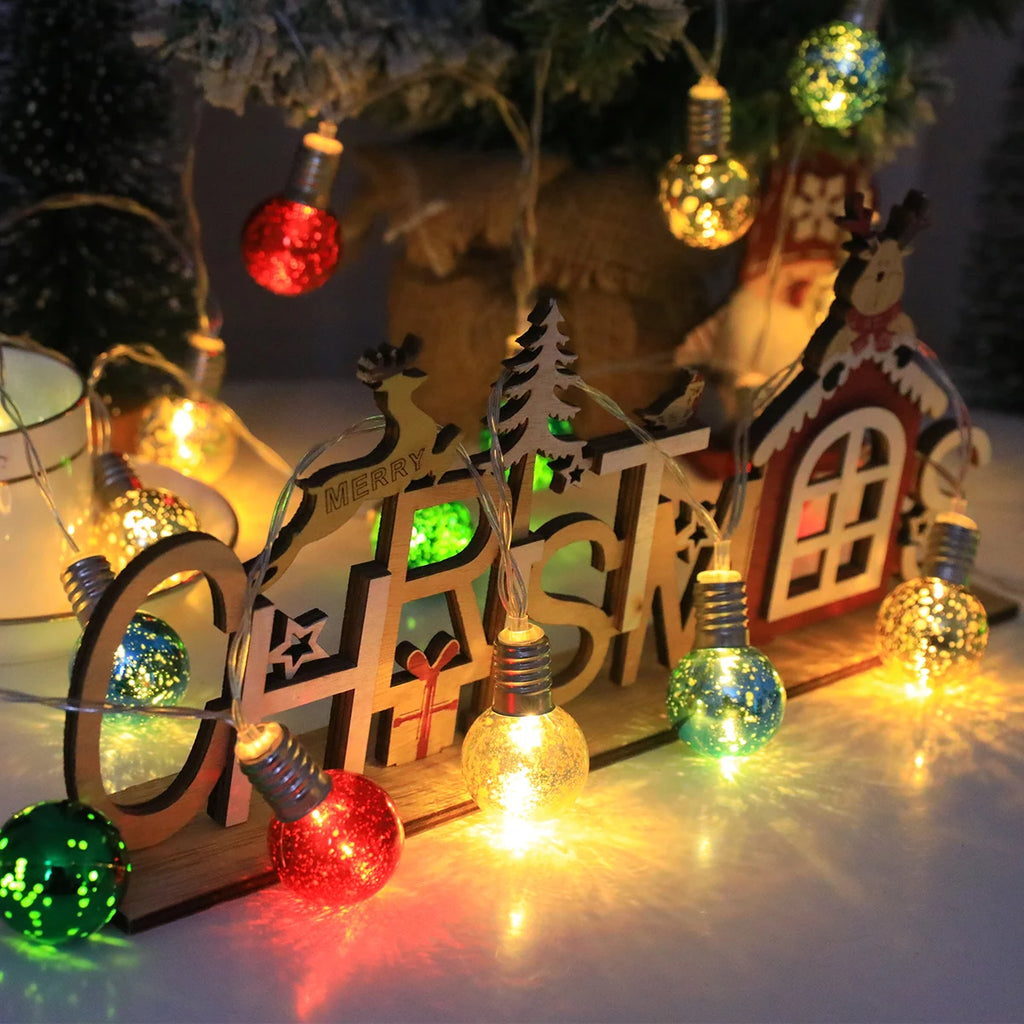 20/10LED Christmas Ball String Lights-Battery-Powered , Round Ball&Colorful Bead Design, for Home/Bedroom/Living Room/Christmas Vue WARM WHITE 3M20LED