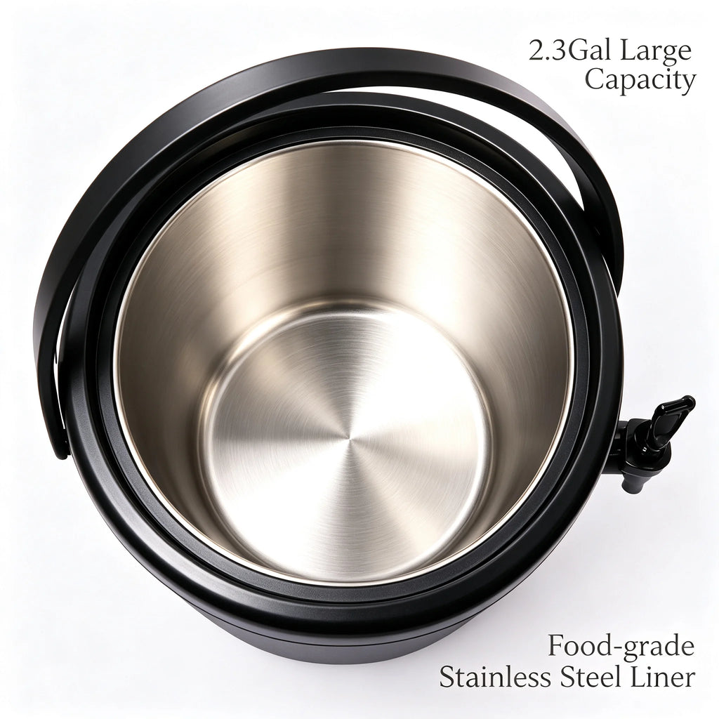 2.3 Gal Insulated Beverage Dispenser – Stainless Steel with Spigot Beverage Dispenser Vue