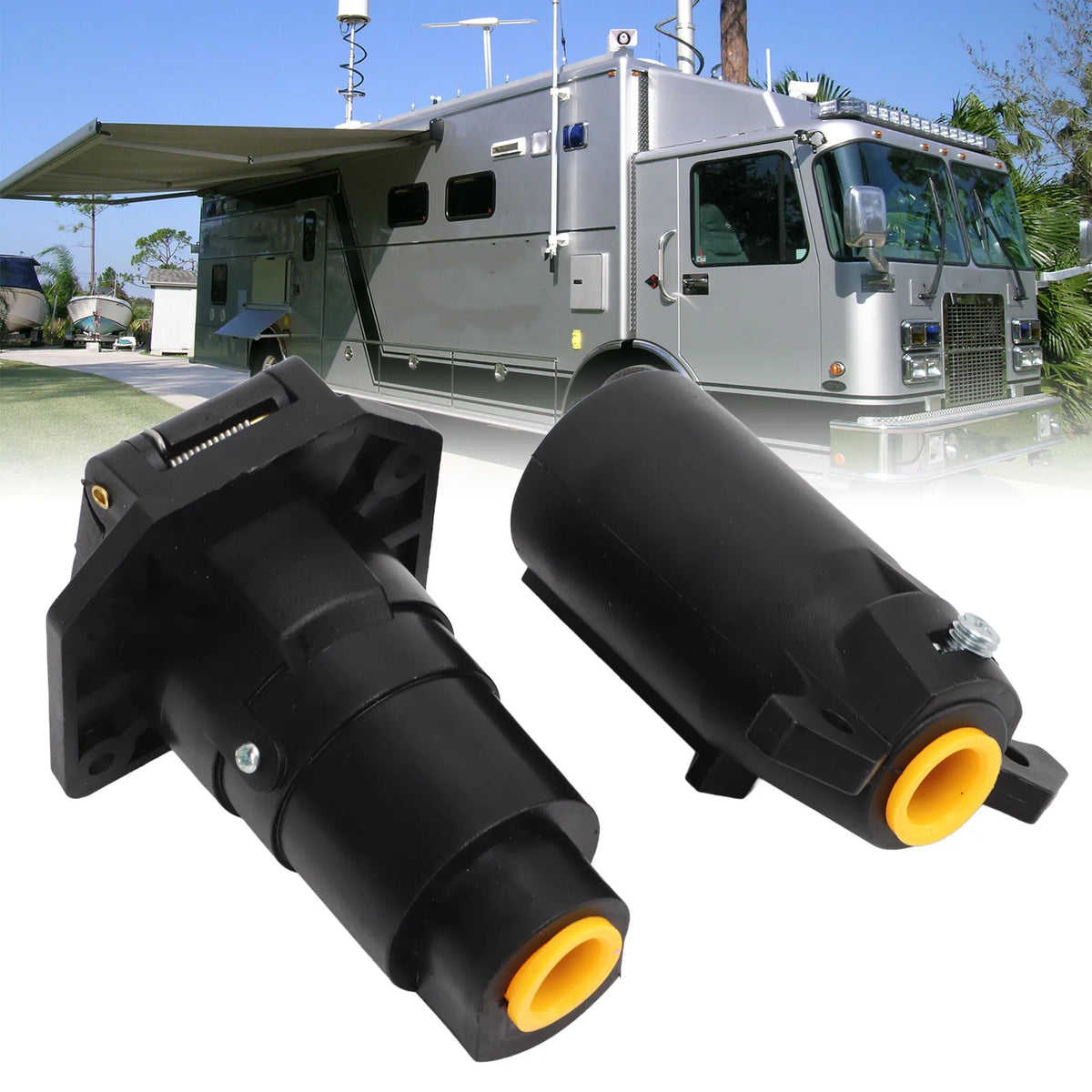 7-Pin RV/Trailer Flat-Blade Socket and Wiring Harness Connector 7-Pole Round Trailer Connector Suitable for RVs Vue