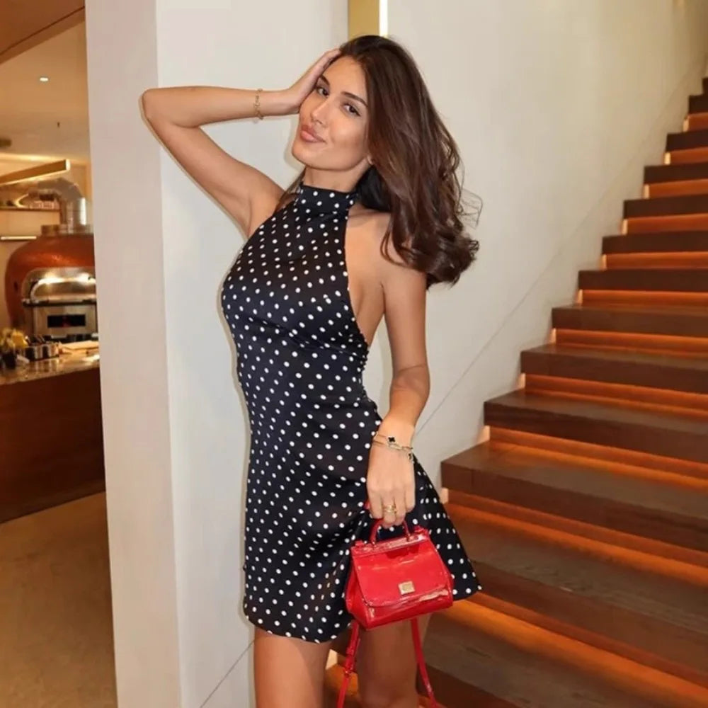 Trendy Backless Women's Sleeveless Dress Cinched Waist Summer Halter