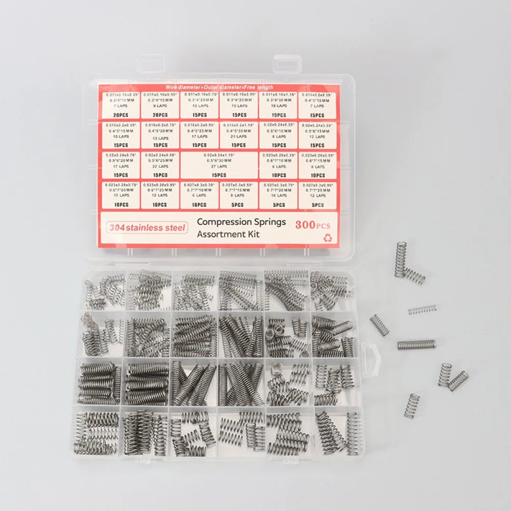 300PCS Premium Stainless Steel Compression Spring Assortment Kit with 23 Kinds of Size for Mechanical Repair Electronic DIY Part Vue