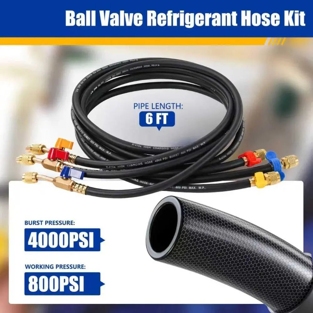 Rubber Charging Hose Set Fluorinated Tubes Fluoridation Detection High Pressure Charging Hose 800psi Max Pressure Vue