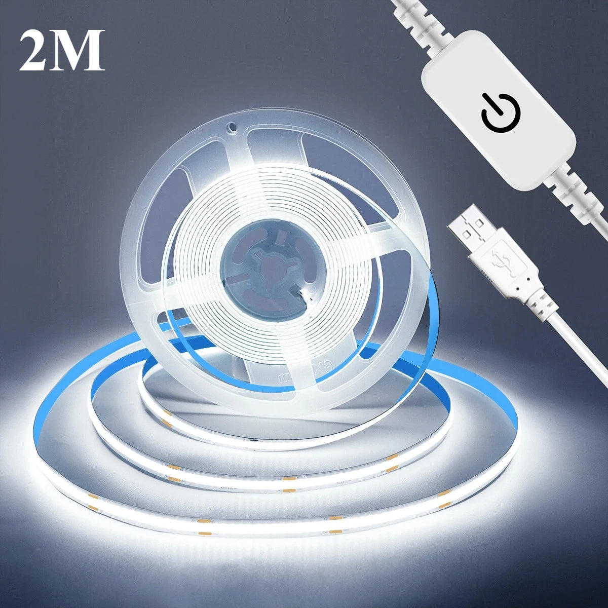 5V USB COB LED Strip Touch Dimmer High Density Dotless Flexible Linear Tape Self Adhesive Light For Mirror Cabinet DIY Decor Vue 2m Cold White
