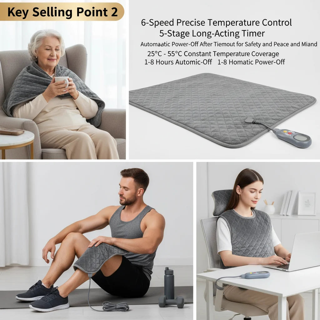 Electric Heating Pad 40×80cm | 6 Heat Levels, Remote & LCD Electric Heating Pad Vue