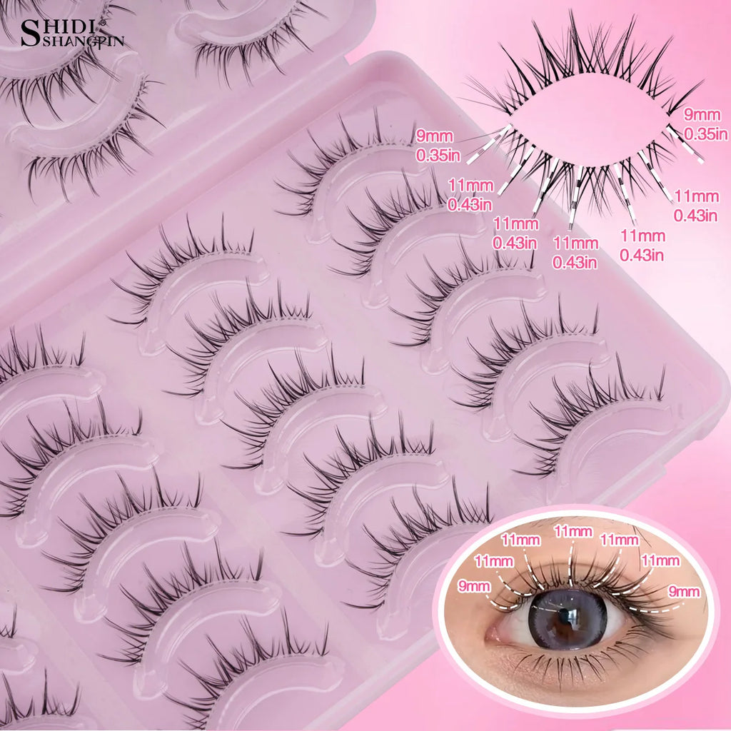 New Manga Lashes Thick Eyelash Extensions Natural Short False Eyelashes Clear Thin Stem Lashes Faux Mink Eyelashes Korean Makeup Vue