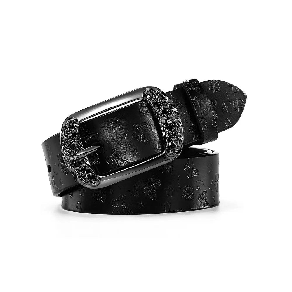 Fashion Alloy Pin Buckle Carved Waist Belt Harajuku Chic Punk Waistband Y2K Vintage Jeans Belts For Women Vue Black
