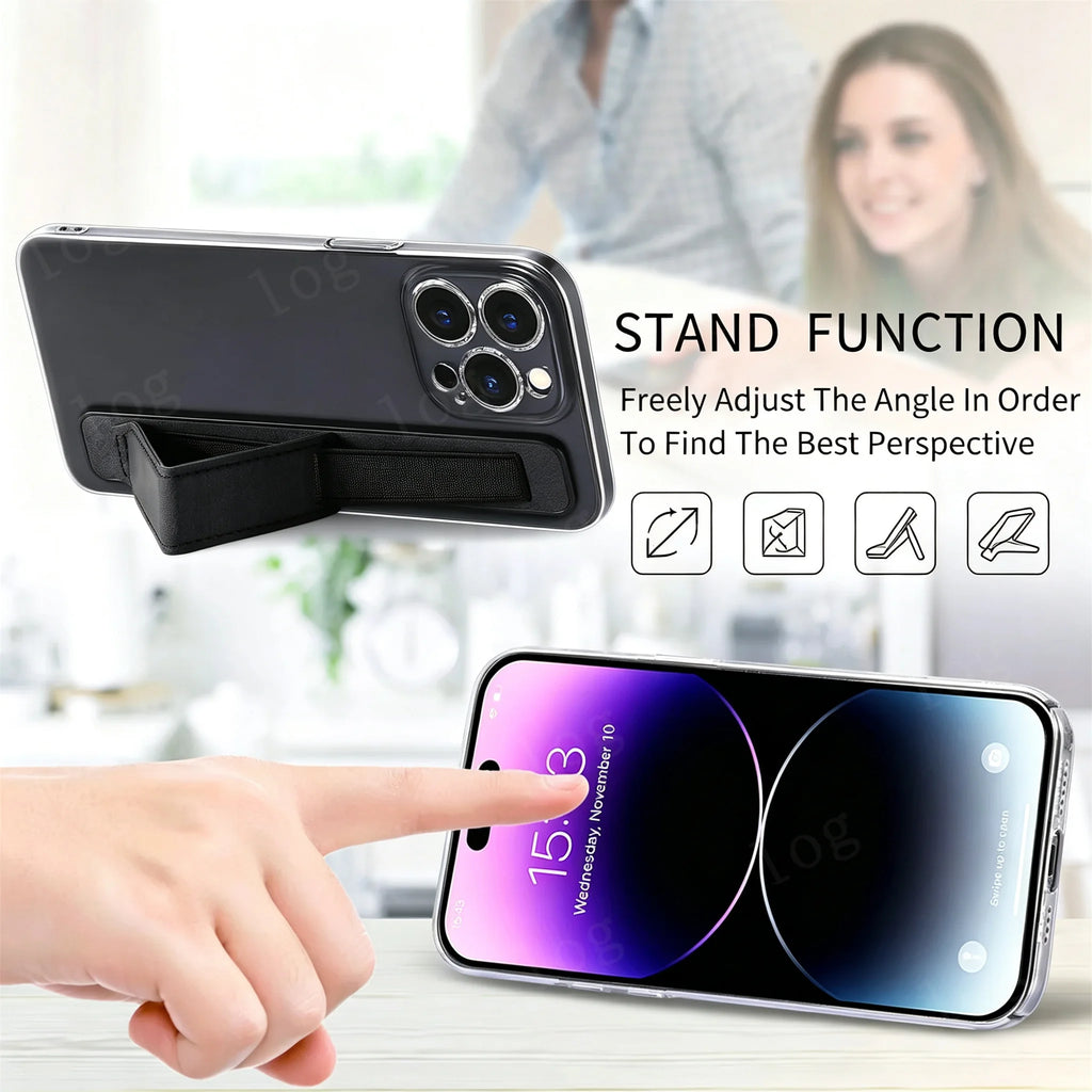 Self Adhesive Phone Wrist Strap Multifunctional Push Pull Stand Anti Slip Anti Fall Desktop Support Vue