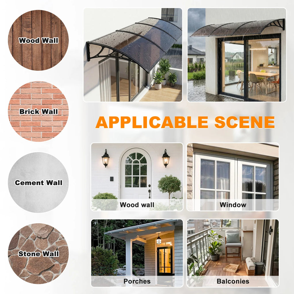APWIKOGER 118" Porch Awning PC Canopy | UV, Rain & Snow Cover Porch Door Awning Vue