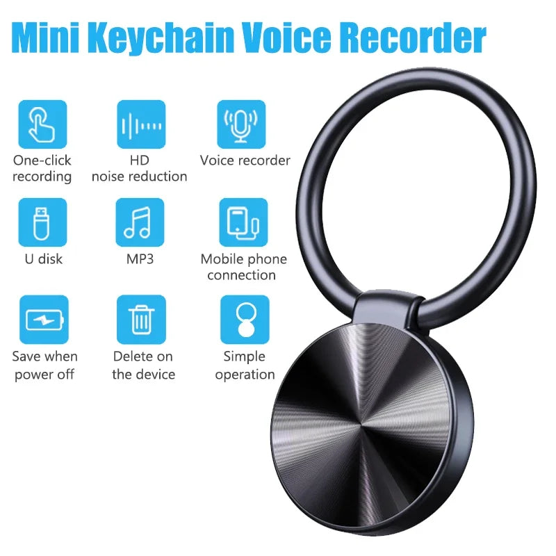 32GB Keychain Mini Voice Recorder Activated Sound Professional HD Noise Reduction Digital Dictaphone 4G 8G 16G Mp3 Player Vue