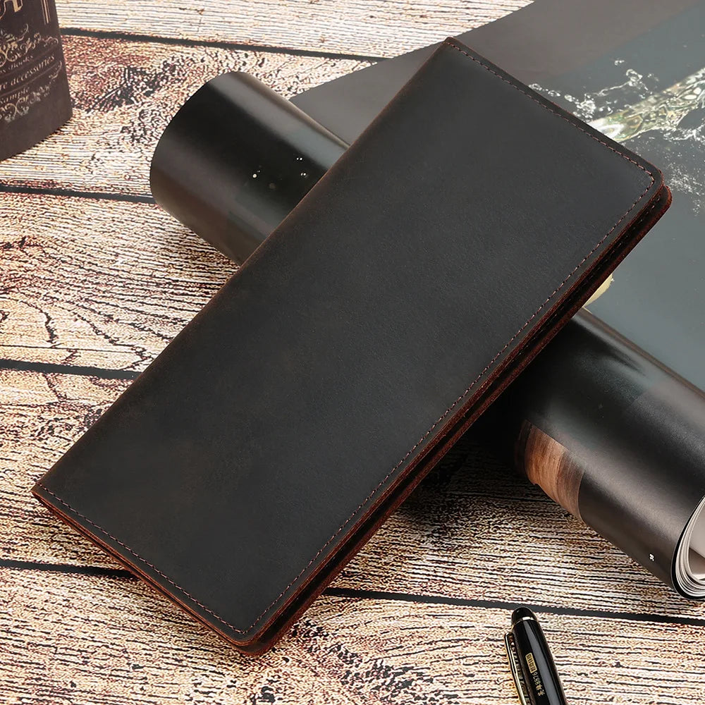 Crazy Horse Leather Retro Men's Wallet Long Simple Clutch Bag Men's High-end Leather Multi-card Wallet Vue
