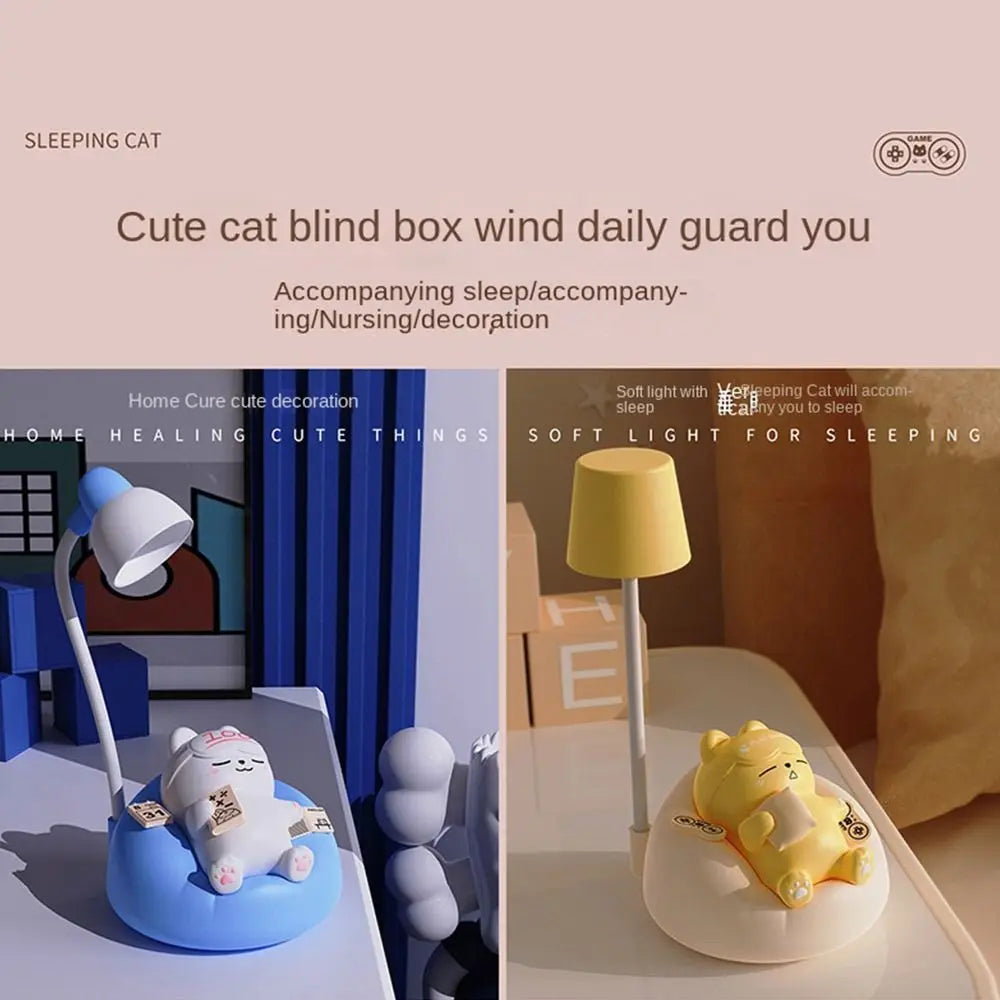 USB Charging Sleeping Cat Night Light Desktop Eye Protection Bedside Table Lamp Dimming Soft Light Sleeping Atmosphere Light Vue