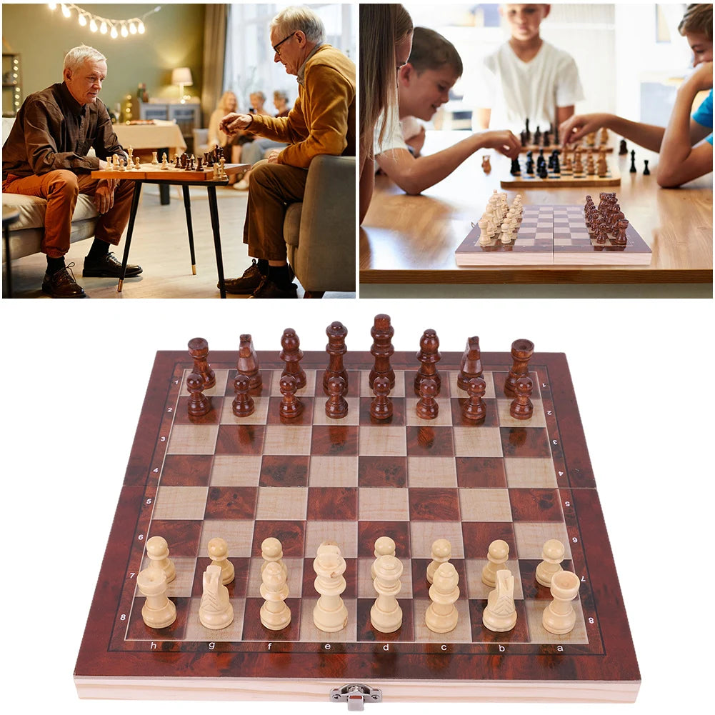 29x29cm 3 in 1 Chess Chekers Backgammon Developing Strategic Thinking Chess Wooden Set Best Gifts Wood Board Game for Boys Girls Vue
