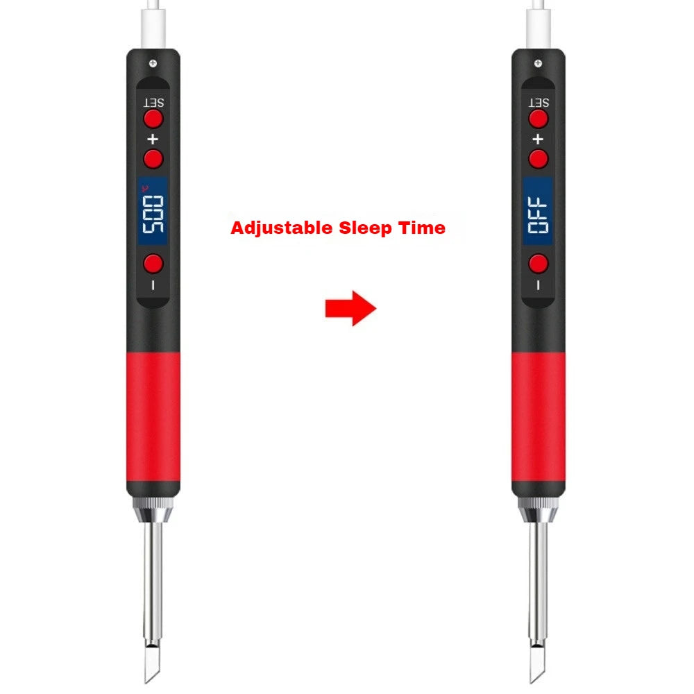 65W USB Electric Soldering Iron Type-C PD/QC 180-500℃ Adjustable Temperature 8S Heat Portable Replaceable Tip for Circuit Board Vue
