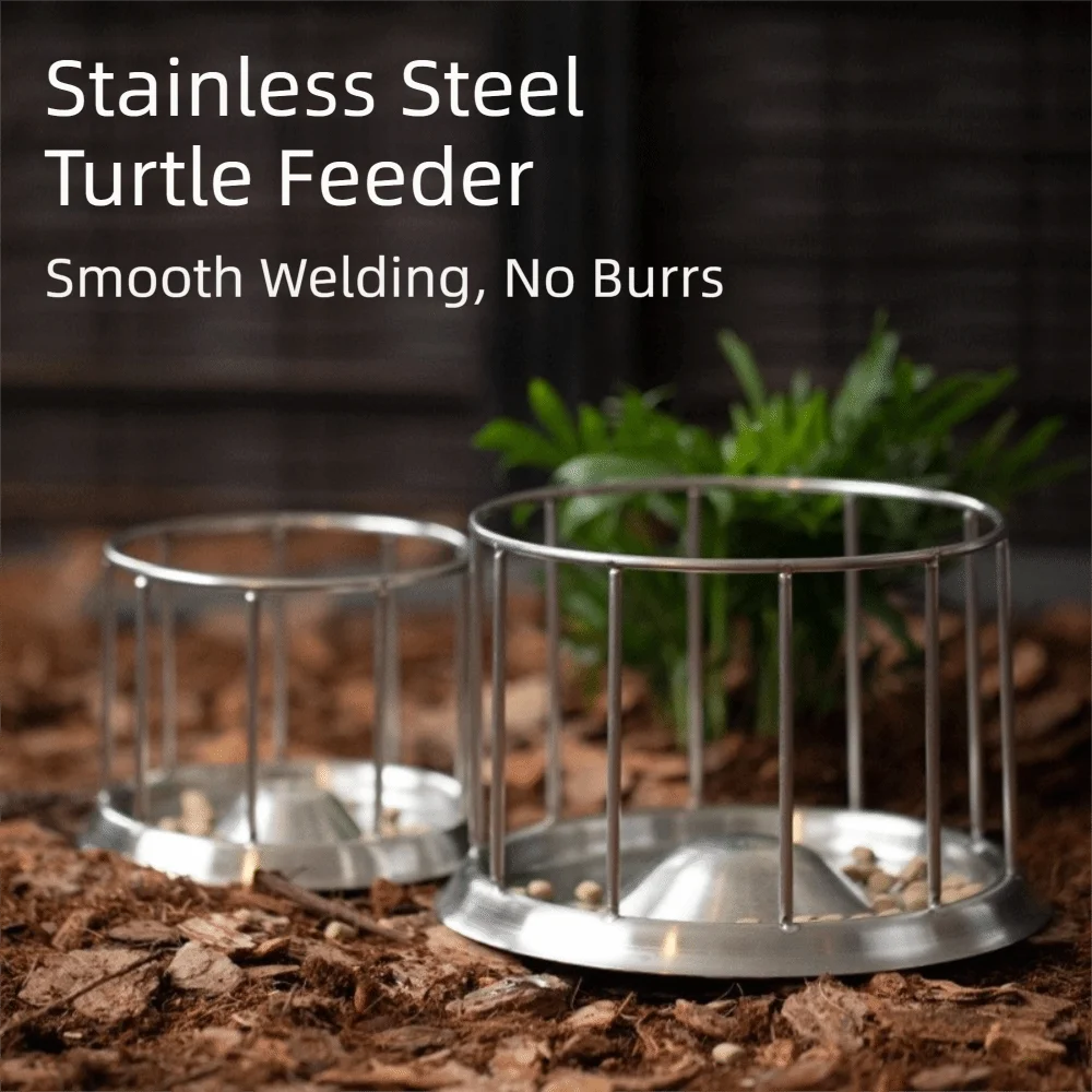 Large Capacity Turtle Stainless Steel Feeder Wear Resistant Fence Design Tortoise Food Dish Anti-overflow Wide Mouth Vue