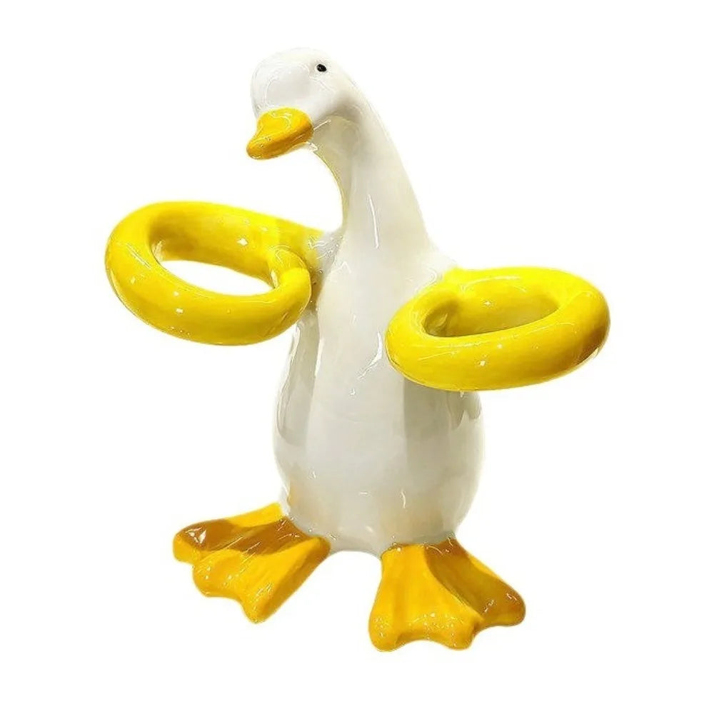 Duck-Shaped Electric Toothbrush Holder Ceramic Waterproof Toothpaste Toothbrush Rack Portable Space-Saving Makeup Brush Shelf Vue White