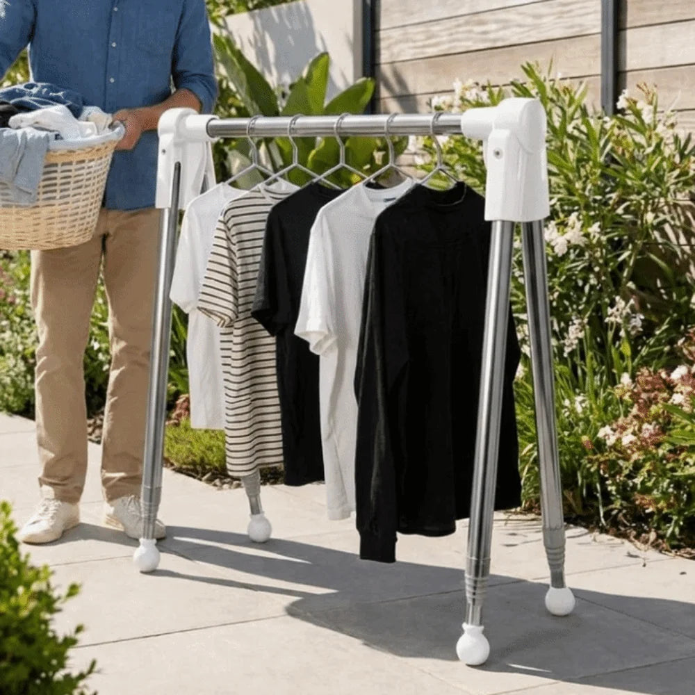 Stainless Steel Travel Garment Rack Adjustable Angle Space Saving Folding Clothes Rack Compact with Non Slip Feet Vue