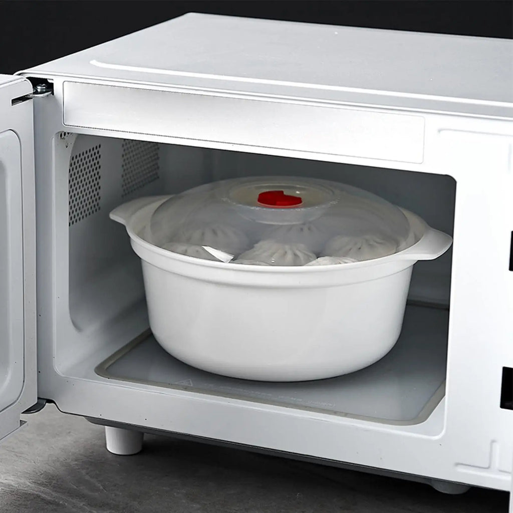 Kitchen Microwave Vegetable Steamer Cooking Heating cookware with Lid and Anti-scalding Anti-slip Handle Microwave Oven Steamer Vue