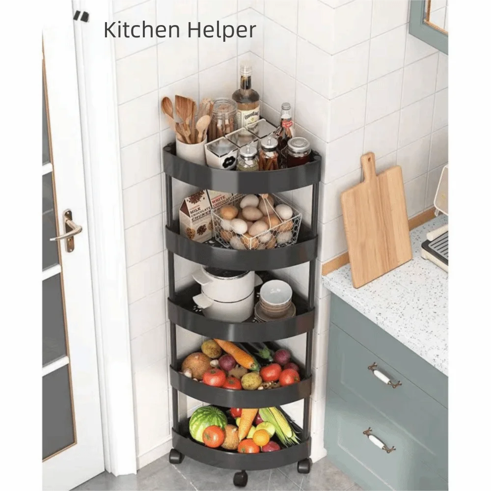 Multi-Tier Corner Storage Rack with Wheels Large Capacity Mobile Storage Rack Space-Saving Detachable Tiers Vue