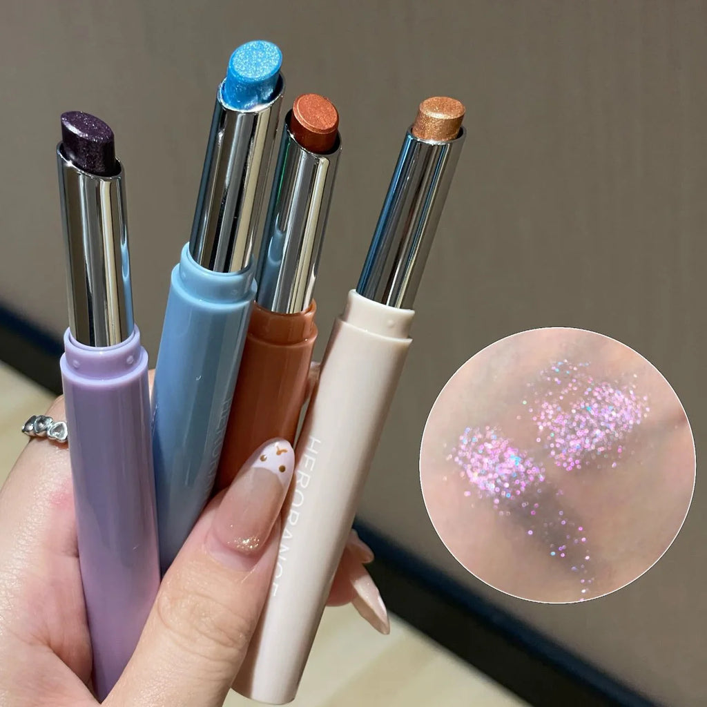 Pearlescent Eye Shadow Stick Shimmering Clear Sparkle Purple Blue Lying Silkworm Pencil Long Lasting Glitter for Eyes Makeup Vue