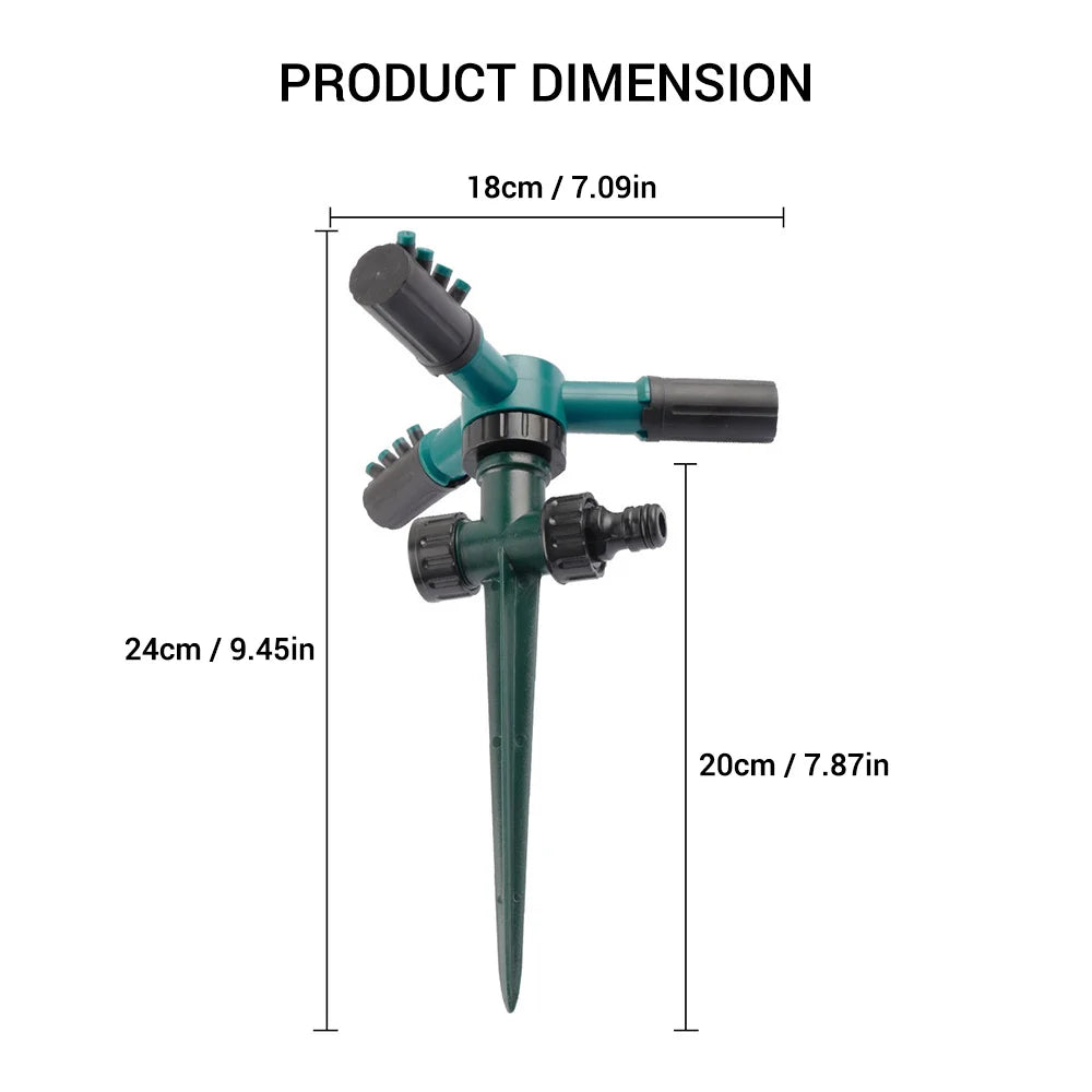 360 Degree Rotating Sprinkler with Three-arm Sprayer and Plastic Ground Plug Irrigation Sprinkler with Adjustable Nozzle Automat Vue 360 Degree