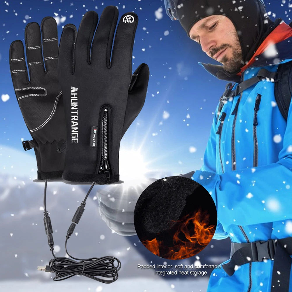 USB Heated Winter Ski Gloves Touch Screen Thermal Gloves Fleece-Lined Windproof Anti-Slip for Cycling Hiking Driving Outdoor Vue
