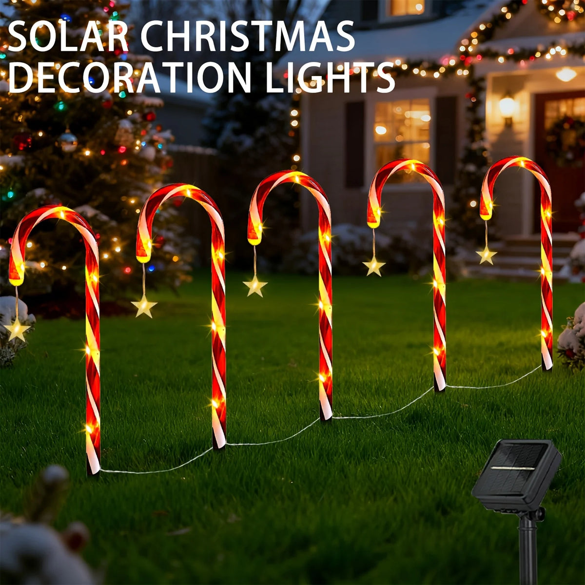 Solar Powered Star-Tipped Candy Cane LED Stake Lights Waterproof Outdoor Christmas Pathway Yard Garden Driveway Decoration Vue