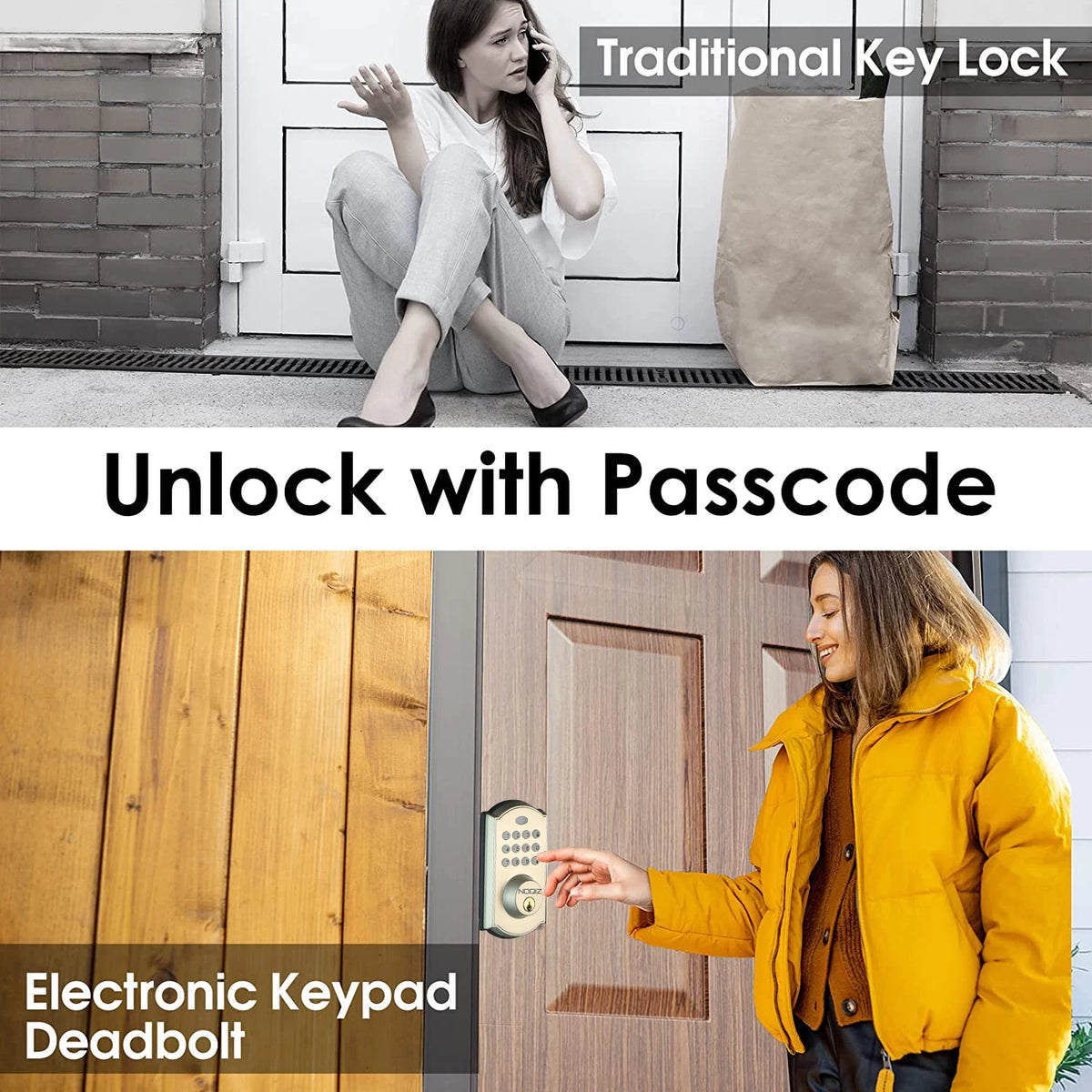 Keyless Entry Door Lock - Electronic Door Lock with Keypad, Smart Latch Lock with Automatic Lock, Safe Waterproof Smart Lock 19L Vue