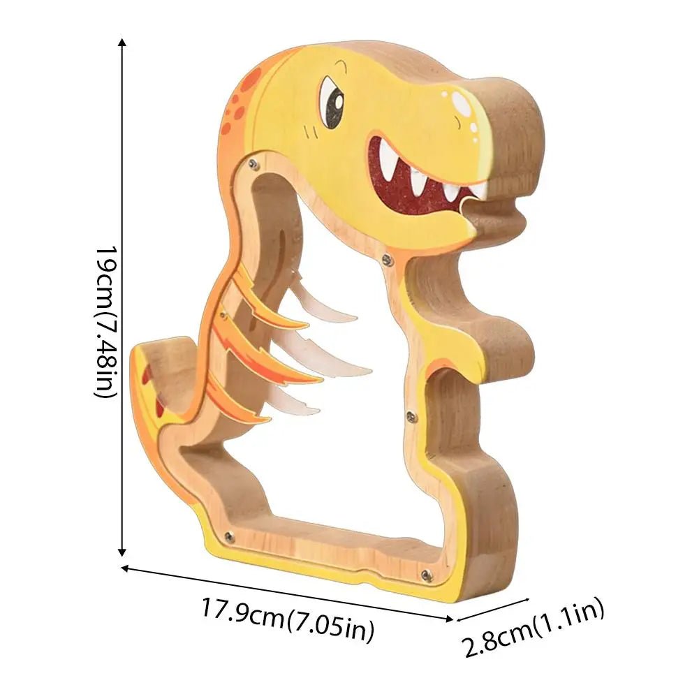 Wooden Dinosaur Piggy Bank For Kids Educational Toy To Foster Saving Habit, Safe Cash Jar, Gift For Boys Girls Room Decor Vue