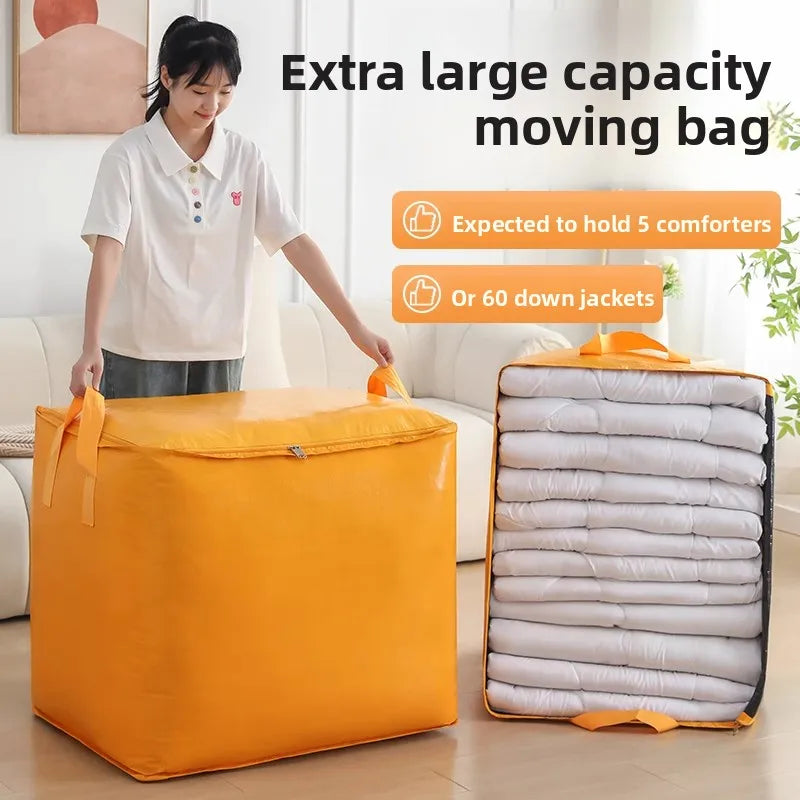 1-4PCS Extra Large Moving Storage Bag Heavy Duty Woven Quilt Organizer Durable Laundry Tote for Travel Blanket Comforter Clothes Vue