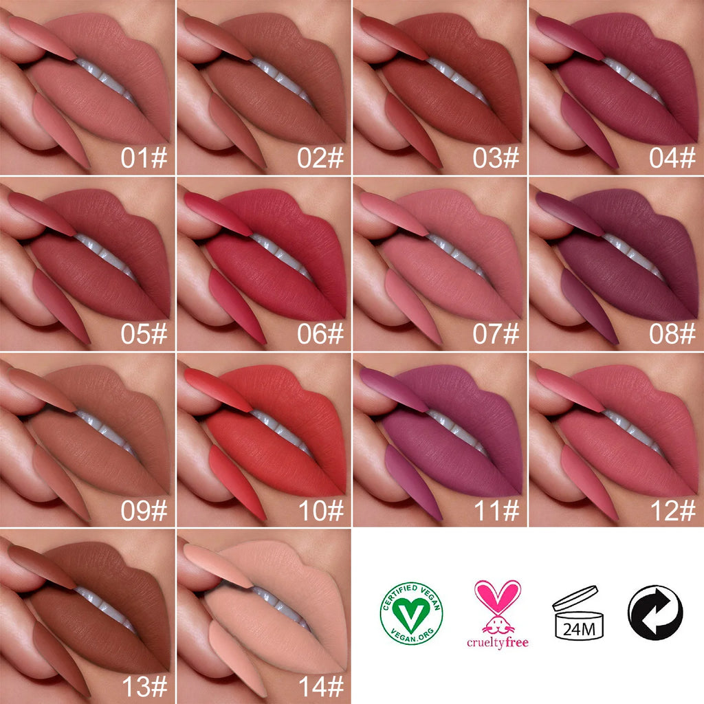 25pcs Matte Lipstick Private Label Cosmetics Waterproof Pigmented Tint Cute Pink Packaging Lips Makeup Wholesale Bulk Business Vue
