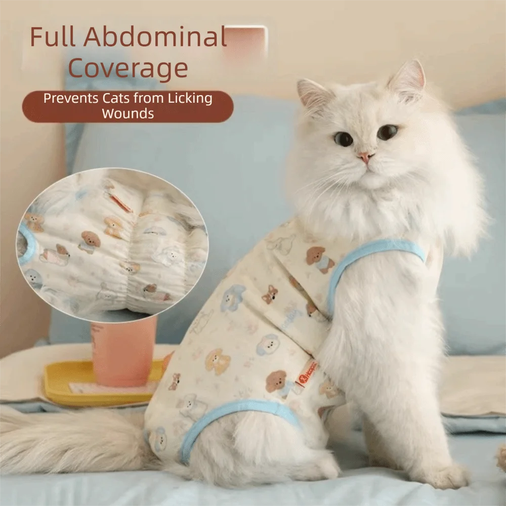 High Elasticity Cat Sterilization Suit Breathable Soft Cat Recovery Clothing Comfortable Dog Pattern Pet Anti-Licking Vest Vue