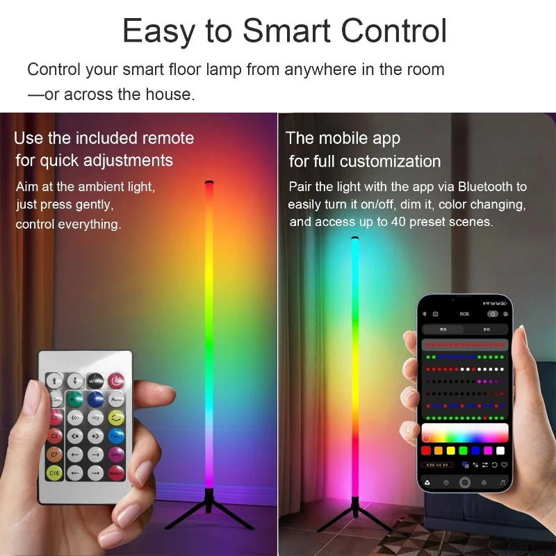 120CM LED RGB Floor Lamp Bar, Sound Pickup Ambient Light, Corner Wall Light for Bedroom, E-Sports Room Live Atmosphere Lamp Vue