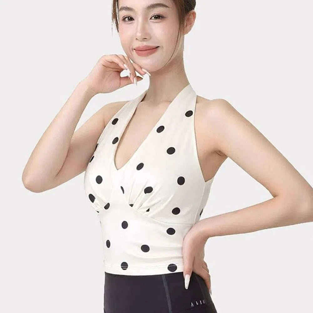 Y2K V-Neck Yoga Vest Backless Fixed Pad Sports Bra Breathable Slim Fit Push-Up Tank Top Daily Street Vue