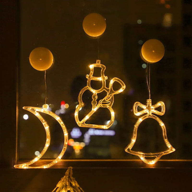 1-5PCS Snowman Christmas Tree Star Bell Lights Holiday Window Suction Cup Lamp Festive Decorative Lights Home Decor Vue