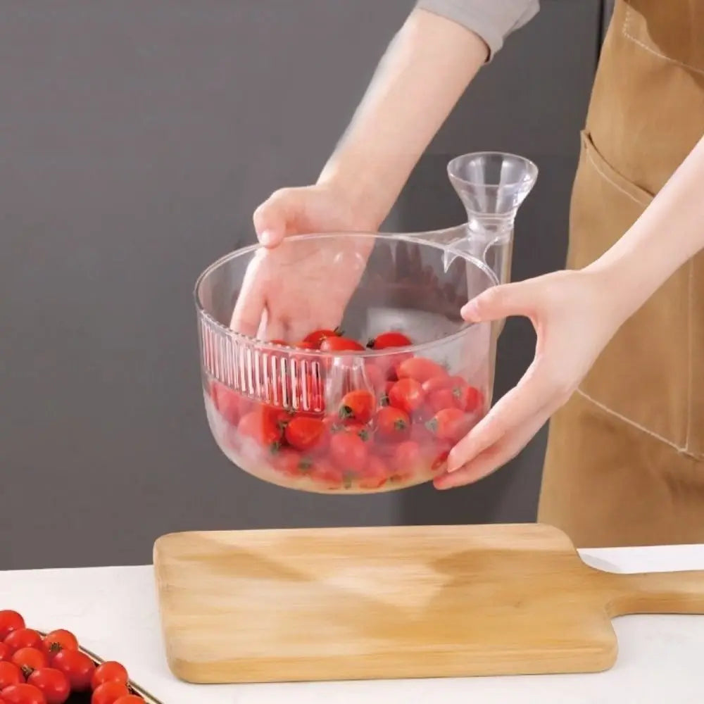 Practical Plastic Automatic Washer Bowl Transparent Fast Draining Fruit Wash Basket with Strainer Fruit Spinner Picnics Vue