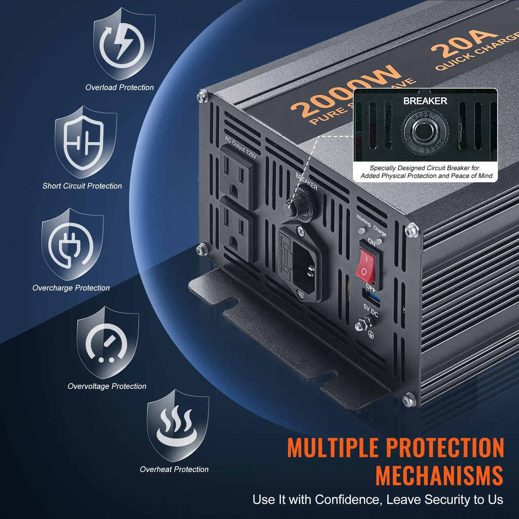 SucceBuy 2000W/2500W Sump Pump Battery Backup Inverter LCD Battery Backup Inverter Vue