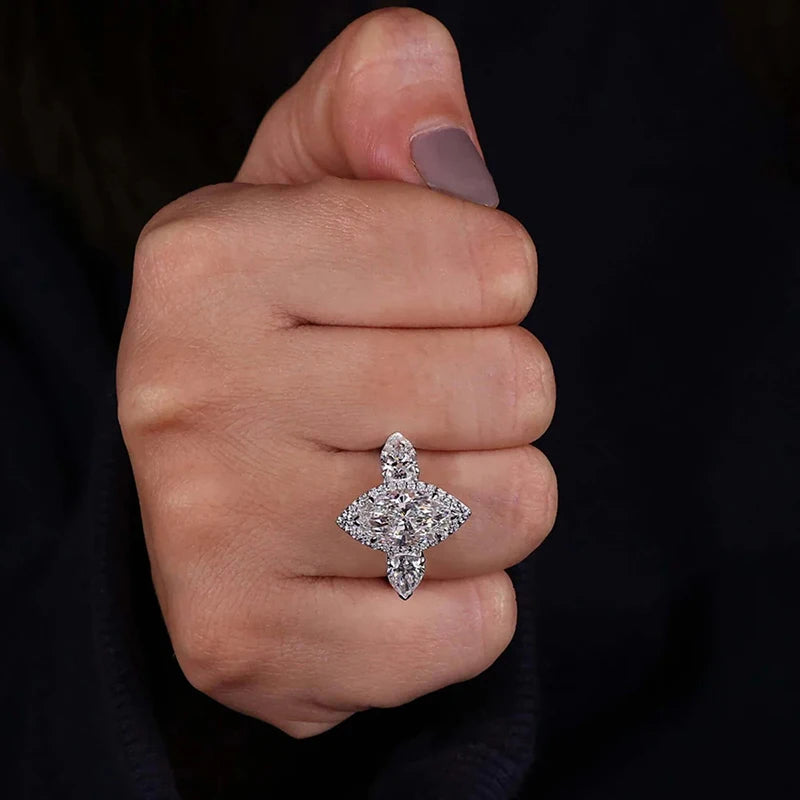 Huitan Marquise Cubic Zirconia Wedding Ring for Women – Silver CZ Wedding Ring Vue