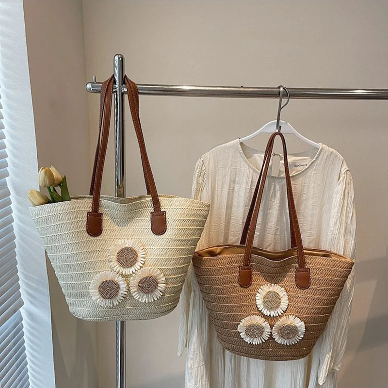 Woven Women Handbag Large Capactity Basket Summer Beach Bag Shopper