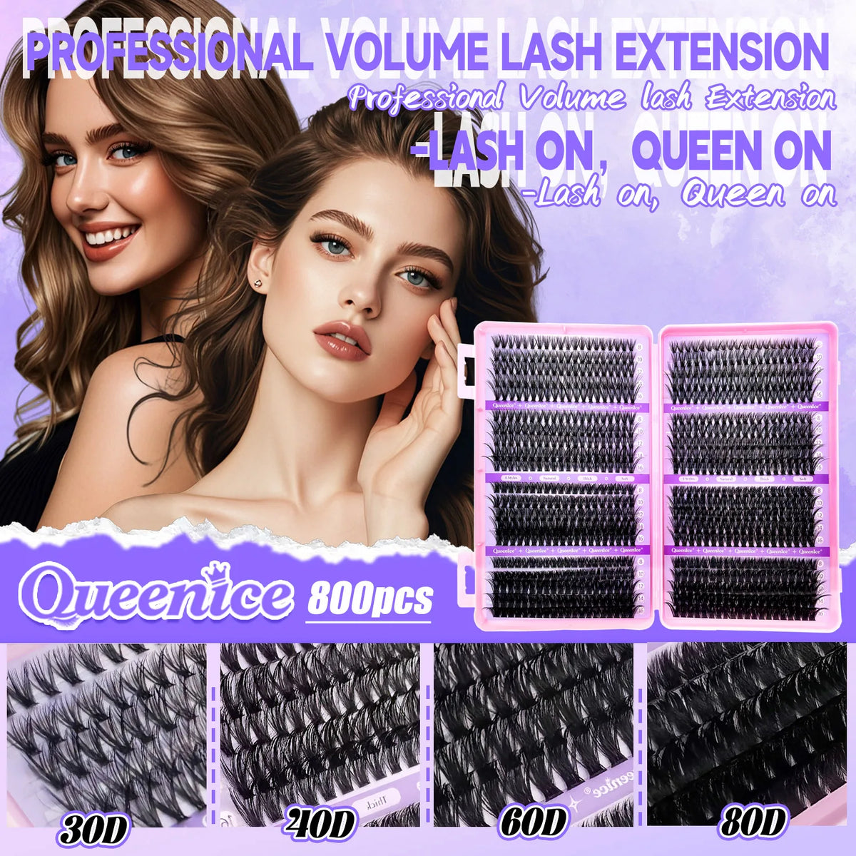 QUEENICE Lashes Cluster DIY Lash Extension Mixed Tray Clusters Eyelashes Fluffy Individual Lashes Cat Eye Lash Extension Vue