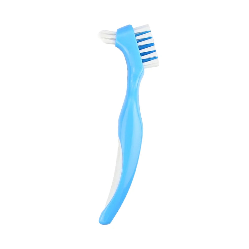 Denture Cleaning Brush Dual Heads Gum Cleaner For Men Women Multi-Layered Bristles False Teeth Brush Oral Cleaning Tools Vue Blue