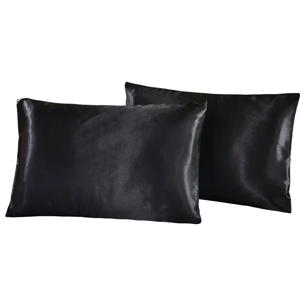 2-piece Pure Emulation Silk Satin Pillowcase Comfortable Pillow Cover Pillowcase For Bed Throw Single Pillow Covers Vue black 51x76cm