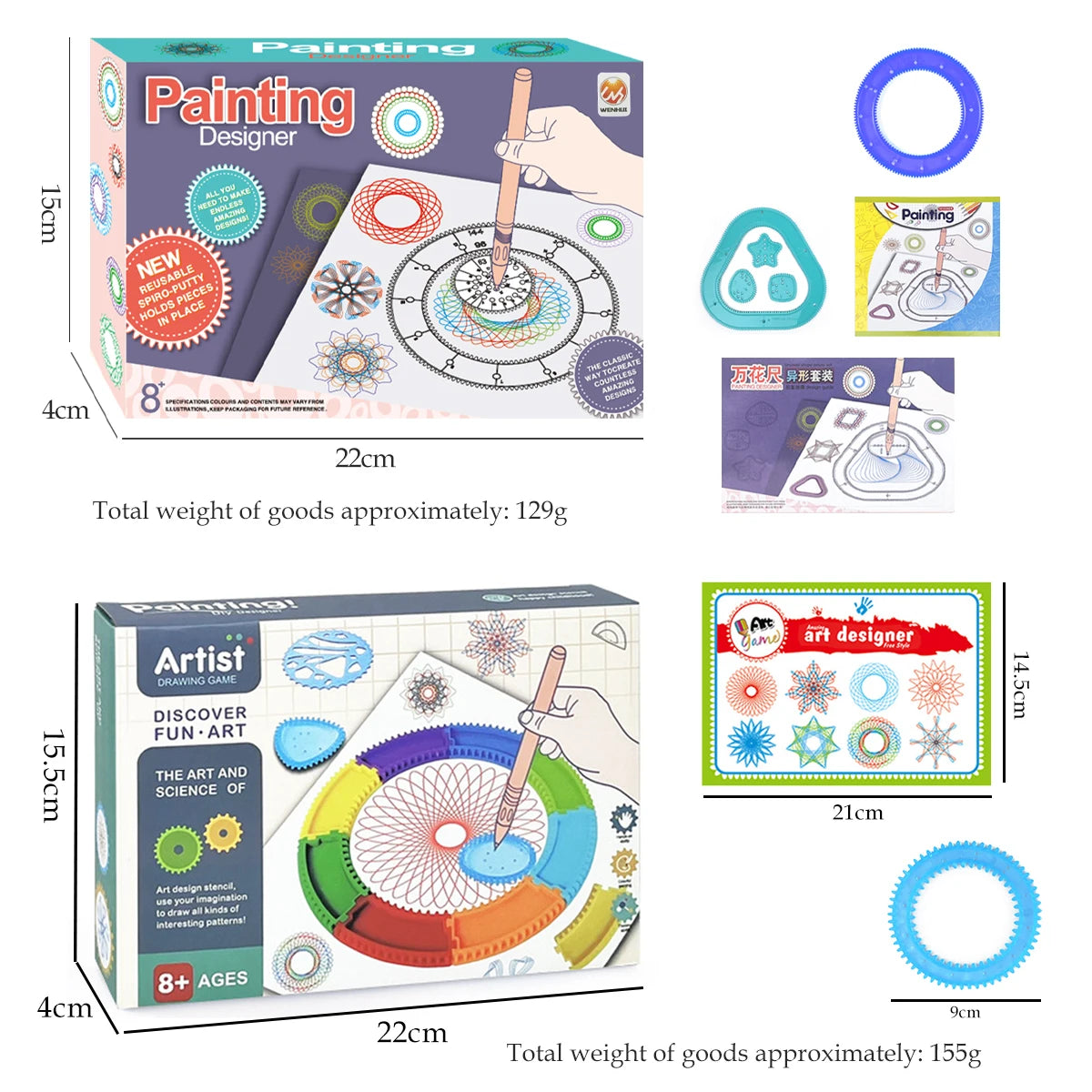Spirograph Spiral Art Drawing Kit for kids, Fun Shapes Drawing Art Set Classic Gear Design Toys Drawing Rulers with book Vue