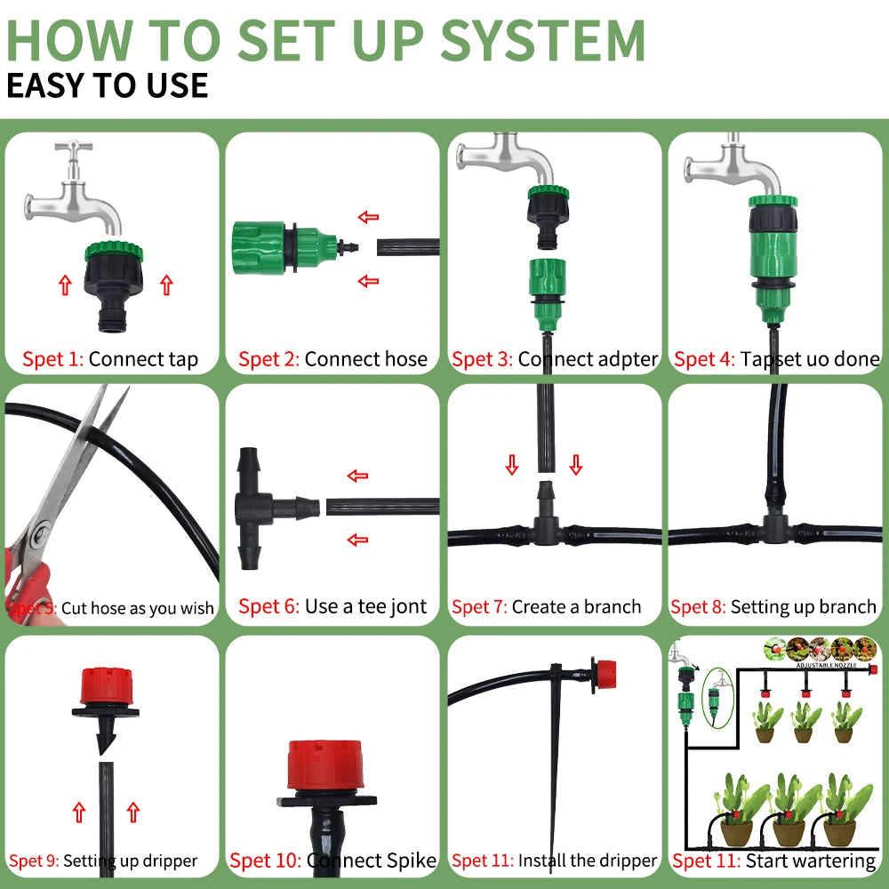 5-20M Micro Drip Irrigation System Kit Adjustable Drippers Nozzles for Garden Patio Lawn Plant Watering Automatic Sprinkler Vue