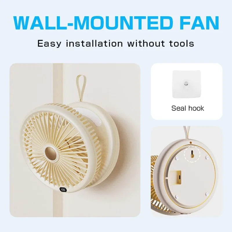 Foldable Wall-Mounted Desk Fan 90° Foldable Ultra Quiet 6 Speeds Night Light Quiet Powerful Table Fan for Home Office Bedroom Vue
