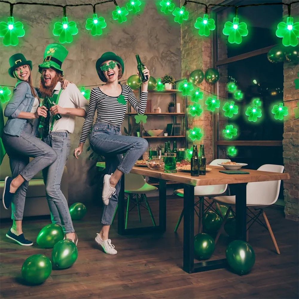 Solar St Patricks Day Decorations Shamrock String Lights 22M 200Led Lucky Clover Green Lights Outdoor Waterproof 8 Mode Light Vue