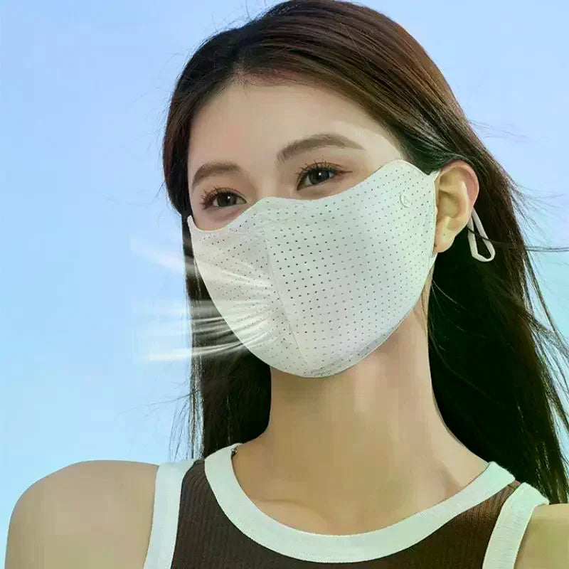 Solid Color Breathable Ice Silk Mask Washable Anti-UV Anti-sun Mask Dustproof Mesh Face Cover Scarf Outdoor Sports Mask Vue