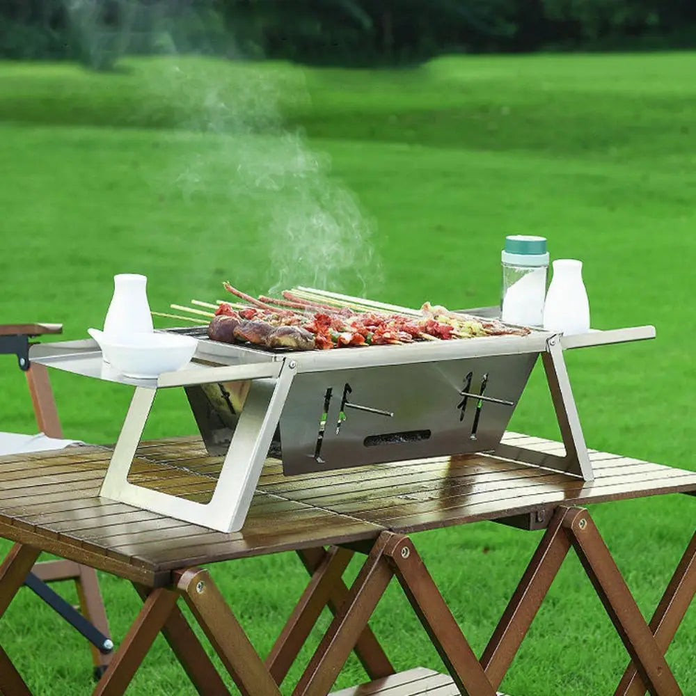 Stainless Steel Folding Barbecue Stove Adjustable Heat Setting Rust-proof Barbecue Grill Extendable Grill Rack Outdoor Vue